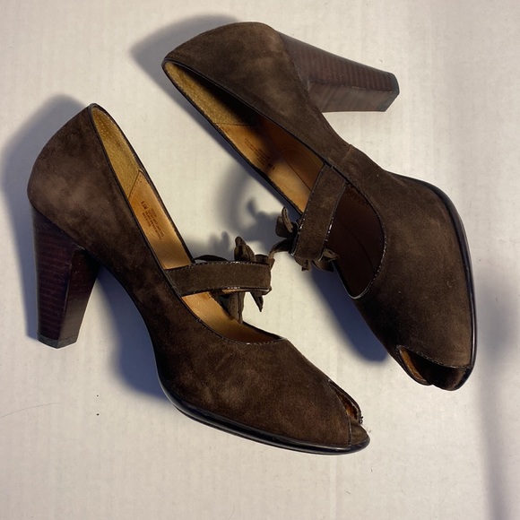Söfft Geva Brown Suede and Leather Peep Toe High Heels 9.5 - Picture 9 of 13